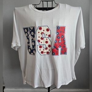 White USA Short Sleeve Graphic Patriotic T-Shirt July 4th